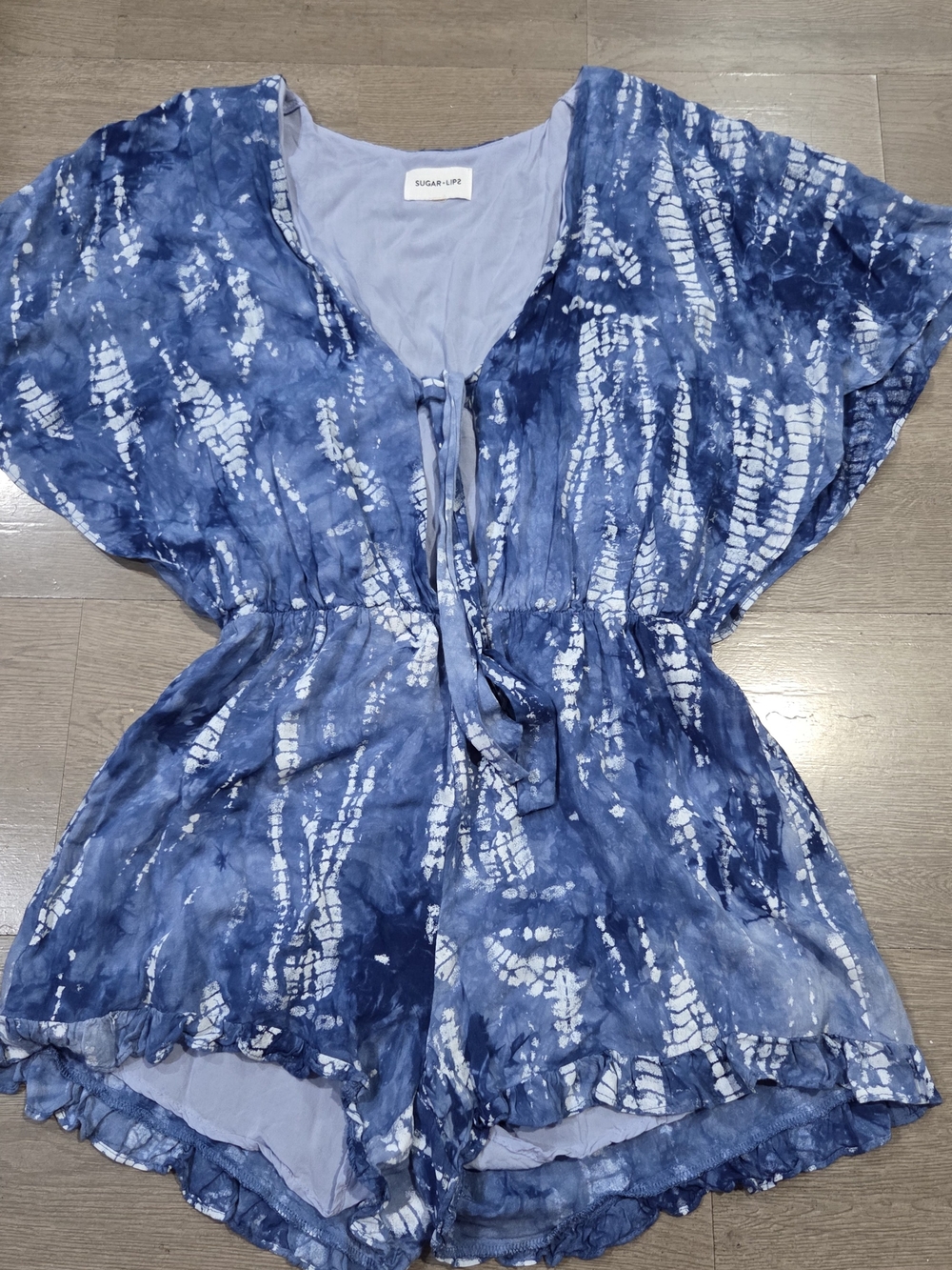 Sugar Lipp Blue Tie-Dye V-Neck Women’s Top
